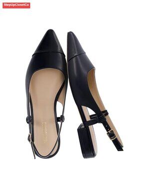 Pointed Toe Sling Back Dress Shoe with Memory Foam, Vegan Leather, 1 Inch Heel